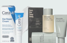 Flat lay of beauty products, including collagen creams and skincare essentials, featured in Amazon Big Spring Sale 2025