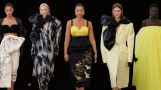 Sarah Burton's Givenchy debut at PFW 2025, inspired by 1950s couture, previewed by Elle Fanning at the Oscars.