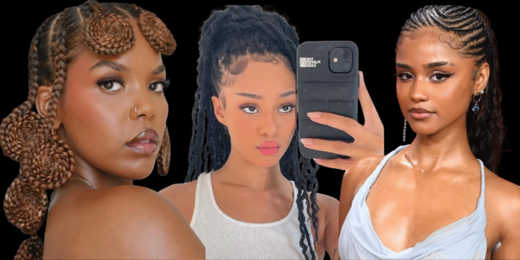 women flaunting trendy spring protective hairstyle, featuring flawless braids and twists, perfect for spring’s fresh and stylish vibe.