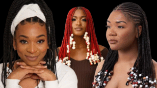 Women flaunting long, healthy braids made from non-toxic, eco-friendly braiding hair brands, showcasing shine, volume, and scalp comfort.