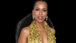 Kerry Washington's low ponytail with sleek roots and voluminous curls, paired with a gold-paillette Burberry dress at the Fashion Trust U.S. Awards.