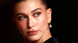 Hailey Bieber makeup-free selfie showing mild perioral dermatitis flare-up around her mouth.