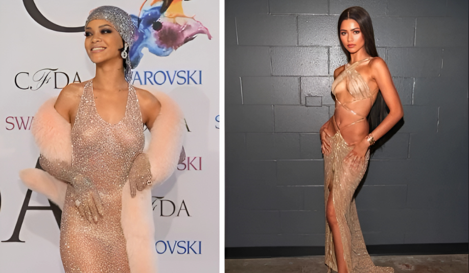 Are the Naked Dresses Far From Over? 1 Rihanna naked dress red carpet moment – Rihanna proving Swarovski crystals can replace actual clothes.