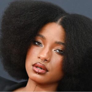 Home 76 Willow Smith wearing a stacked braided updo and frosty baby-blue eyeshadow at Dior Paris Fashion Week