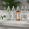 Biotech Skincare Explained: What’s Hype vs. Helpful 6 Luxury biotech skincare products including lab-grown collagen and peptide serums on a