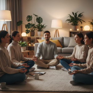 Community wellness circle emphasizing social wellness, connection, and mindfulness practices.