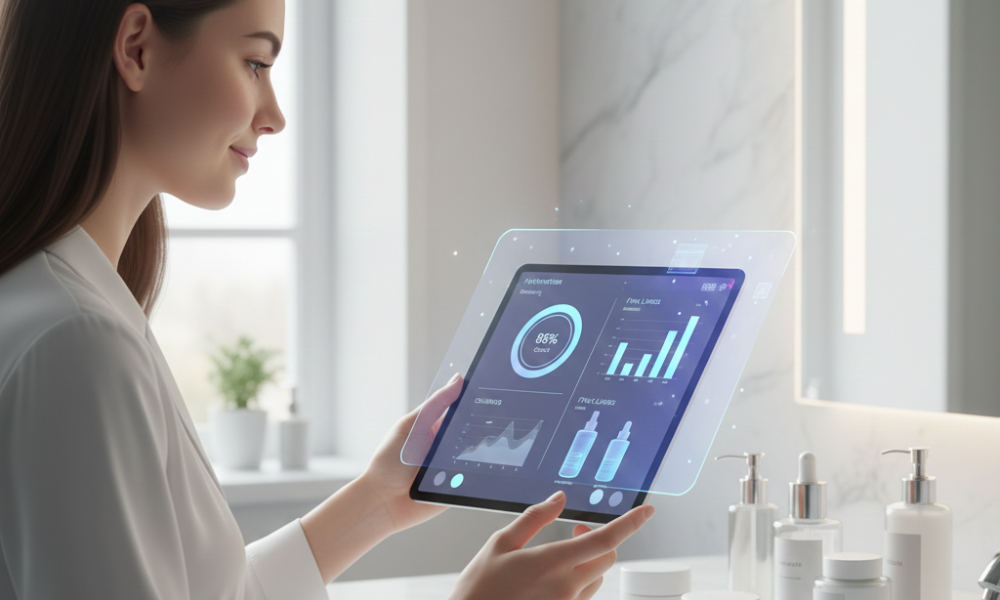 AI Skin Tools: How Personalized Routines Are Changing Skincare 3 Young woman receiving AI-generated skincare recommendations based on skin scan