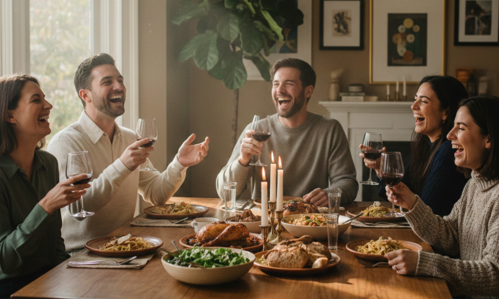 Digital Detox Routines That Actually Stick: Weekenders to 30-Day Challenges 1 Group of friends enjoying a digital detox dinner, laughing and eating without phones or gadgets