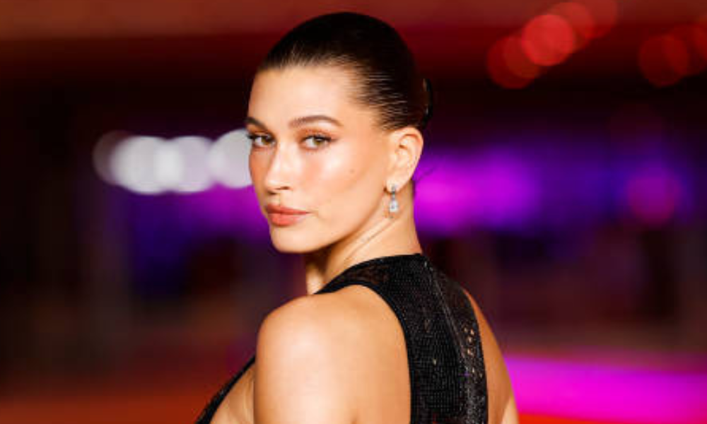 Hailey Bieber cheetah French manicure holiday nail trend