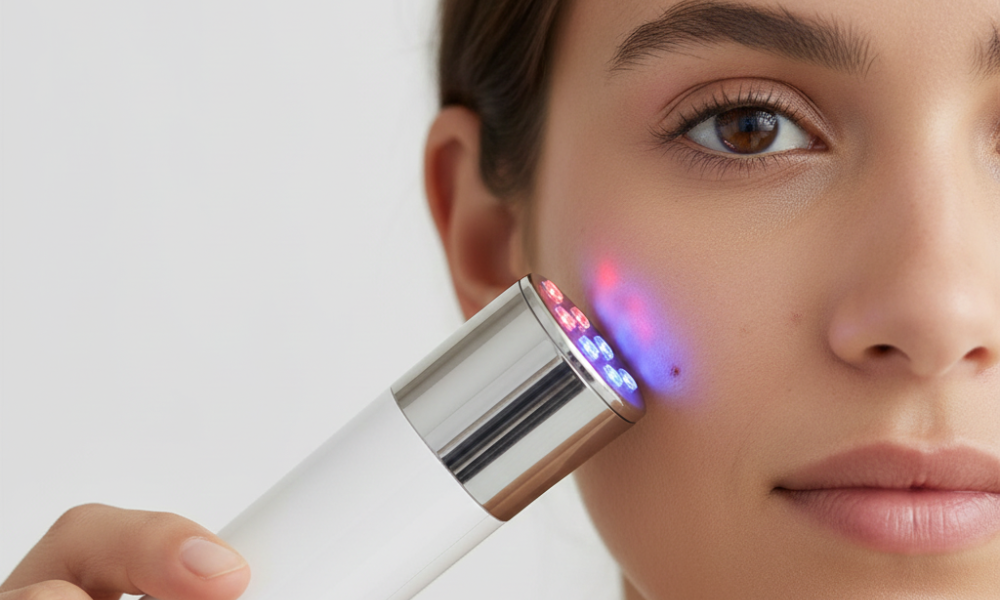 At-Home LED Light Therapy Devices: Which Ones Actually Deliver Results? 3 Handheld LED light therapy wand applied to spot-treat fine lines or acne at home