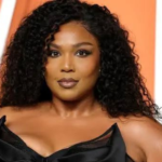 Lizzo in a blue dress addressing fat-shaming accusations in an Instagram statement