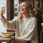 Young adult creating a dating profile using AI and video tips on a smartphone