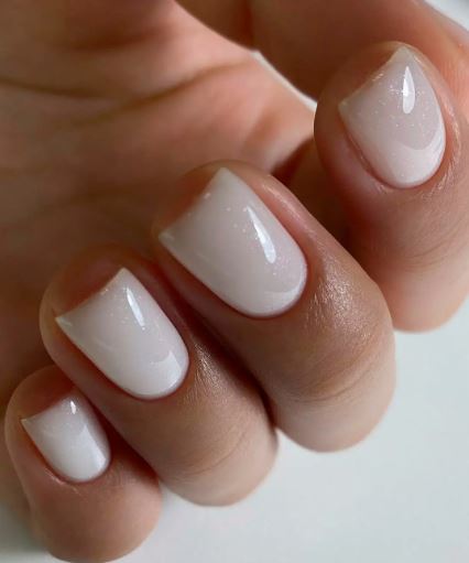 Close up of Milky White Glaze nails