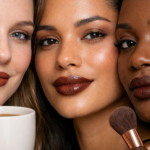 Mocha and brown lipstick shades on diverse skin tones