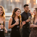 Young adults mingling at a stylish offline matchmaking event