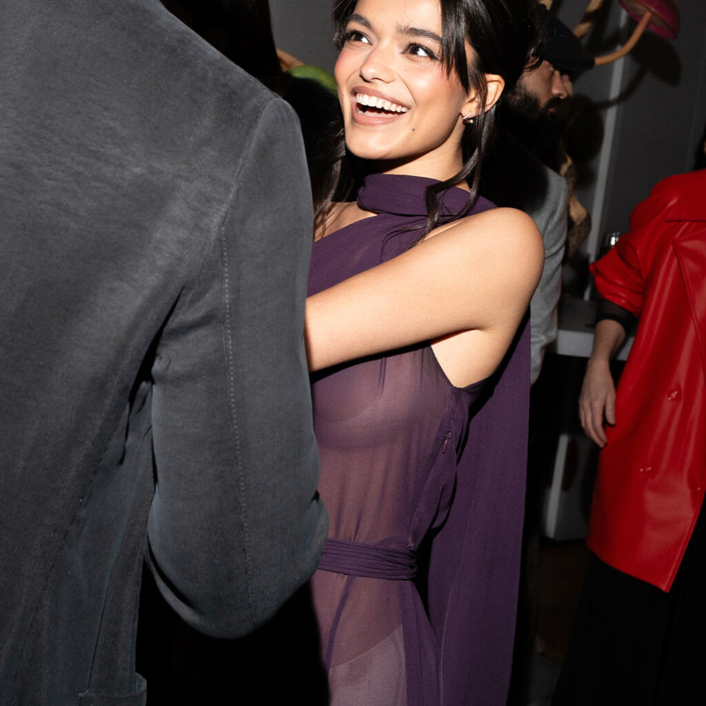 Rachel Zegler Stunned in a Peek-a-Boo Plum Dress for NYMag’s Culturati Cocktail Party 5 Rachel Zegler wearing a plum peek-a-boo sheer LaQuan Smith dress at NYMag’s Culturati Cocktail Party.