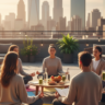 The Rise of ‘Social Wellness’: Group Rituals, City Meetups and Modern Community 7 Diverse young adults enjoying a social wellness meetup on a sunlit rooftop, practicing meditation, journaling, and mindful connection in a modern city setting.