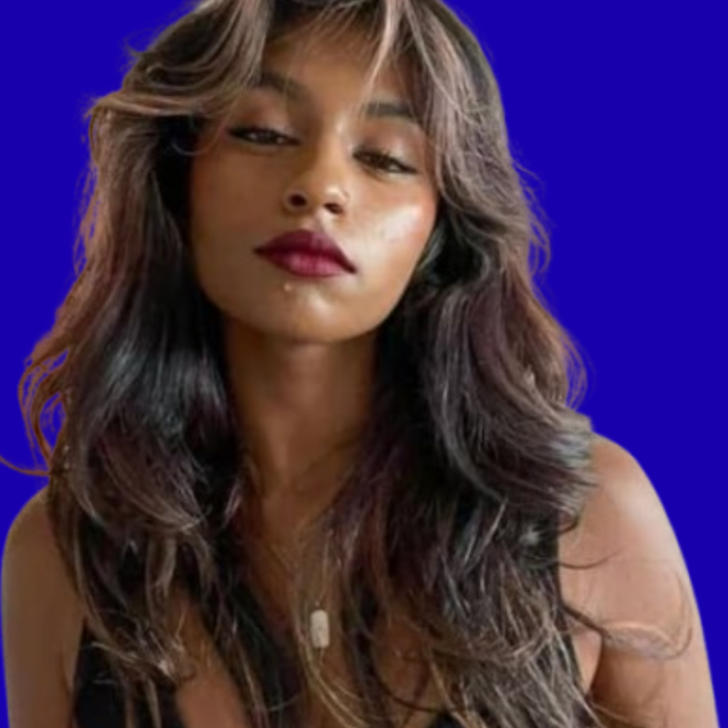 A close up image of wolf cut hairstyle