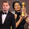 Leonardo DiCaprio animatedly talking to Teyana Taylor at the Golden Globes in a viral candid moment