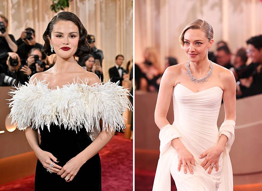 Selena Gomez with Old Hollywood millennial side swoop hairstyle at Golden Globes 2026